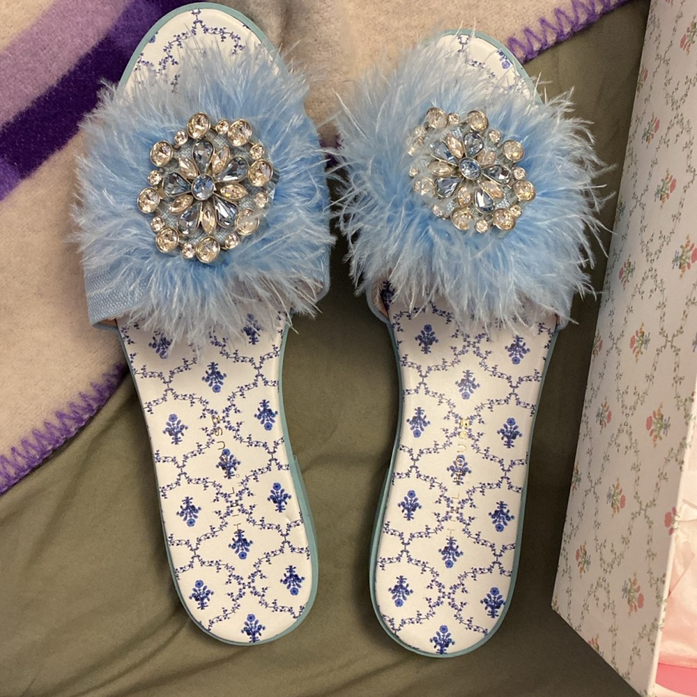 Hill House Summer Slides in Blue Feathers IT 40 US 10 EEUC